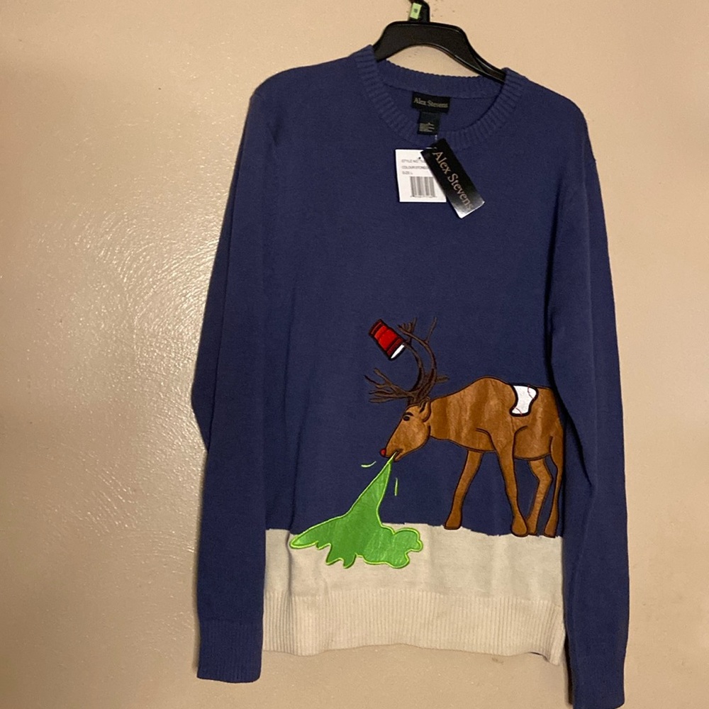 Alex Steven’s 100 percent soft cotton embroidered deer sweater
